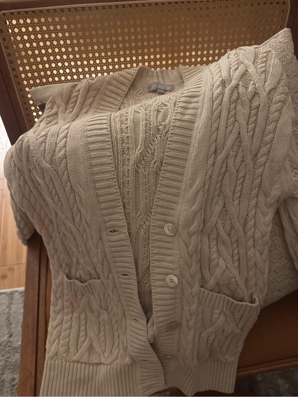 J. Crew Cream Cable Knit Button-Front Cardigan